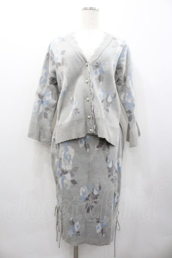 画像1: axes femme / フラワーニットトップス&スカートセットアップ  グレー I-26-02-01-052-AX-TO-SA-ZI (1)