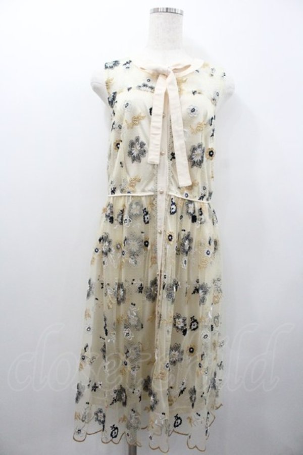 画像1: axes femme / 刺繍入りボウタイワンピース M オフ I-26-02-01-054-AX-OP-TE-ZI (1)