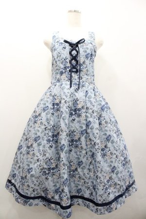 画像: axes femme / ロマンティックローズ柄ジャンパースカート  青 I-26-02-01-058-AX-OP-SA-ZI