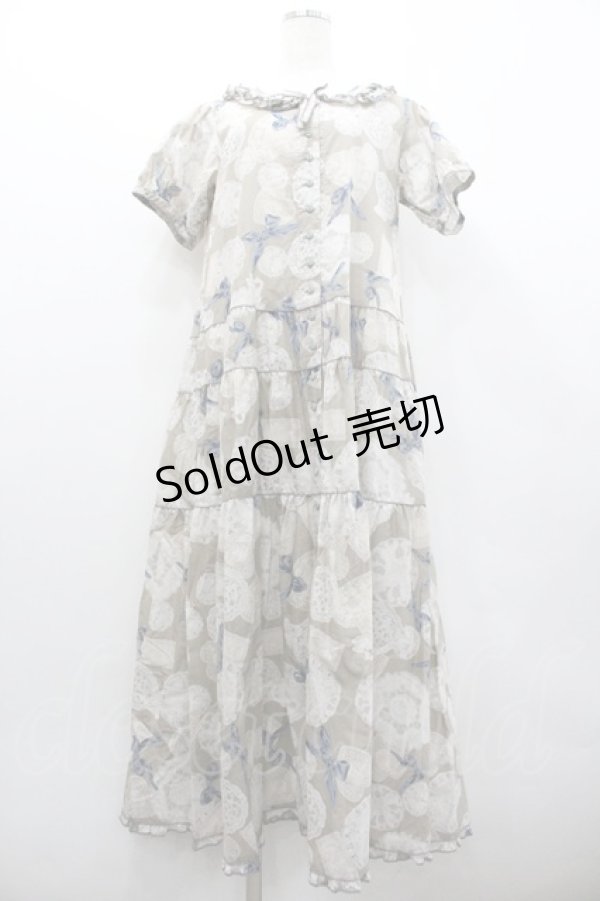 画像1: PINK HOUSE / レースペーパープリントワンピース  グレー I-26-02-01-064-LO-OP-SA-ZI (1)