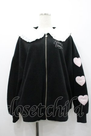 画像: Honey Cinnamon / うさぎさん&ハートワッペンボアブルゾン  黒Ｘ白Ｘピンク I-26-02-01-069-LO-JA-SA-ZI