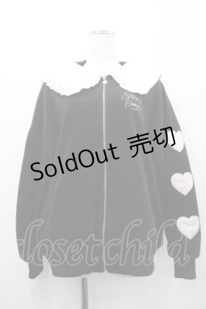 画像: Honey Cinnamon / うさぎさん&ハートワッペンボアブルゾン  黒Ｘ白Ｘピンク I-26-02-01-069-LO-JA-SA-ZI