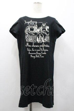 画像: INGEBORG / 香水瓶プリント半袖チュニック 4(11号) 黒Ｘ白 I-26-02-01-071-LO-OP-SA-ZI