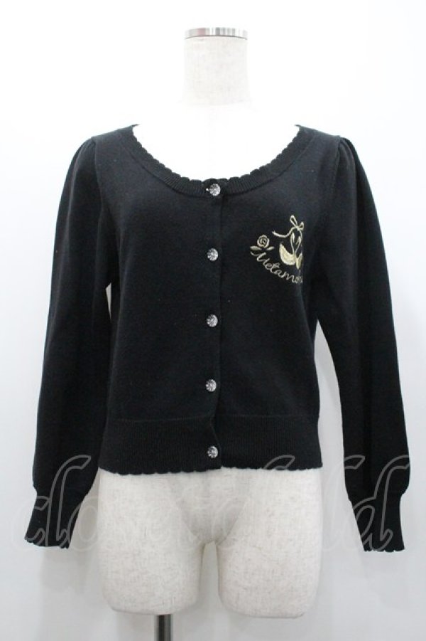 画像1: metamorphose / リボンスワン刺繍ニットカーディガン  黒Ｘゴールド I-26-02-01-076-ME-TO-SA-ZI (1)