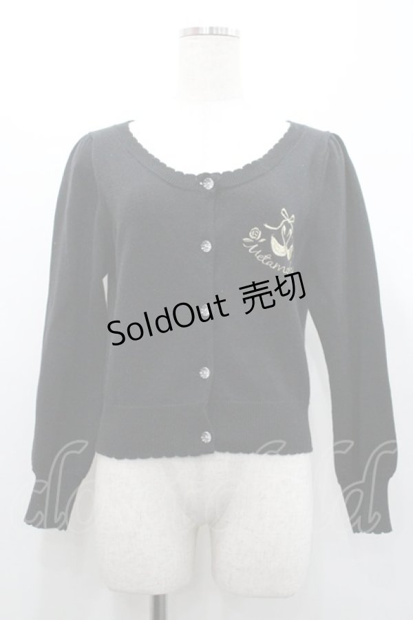 画像1: metamorphose / リボンスワン刺繍ニットカーディガン  黒Ｘゴールド I-26-02-01-076-ME-TO-SA-ZI (1)