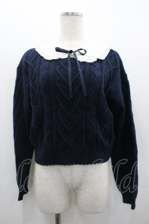 画像: Emily Temple cute / 衿付きケーブル編みニット  ネイビー I-26-02-01-077-ET-BL-TE-ZI
