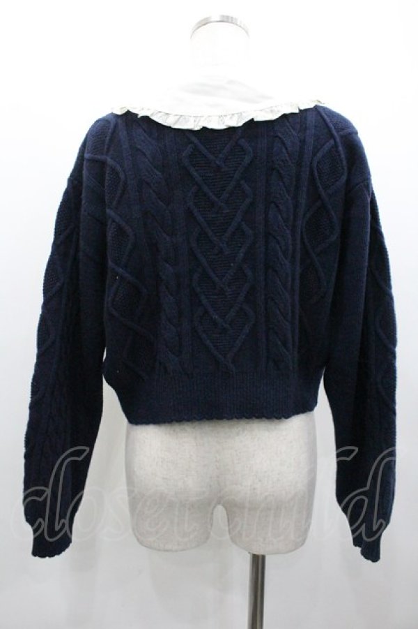画像2: Emily Temple cute / 衿付きケーブル編みニット  ネイビー I-26-02-01-077-ET-BL-TE-ZI (2)