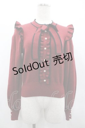 画像: Honey Cinnamon / 肩フリル配色リボンニット  ボルドーX黒 I-26-02-01-079-LO-TO-SA-ZI