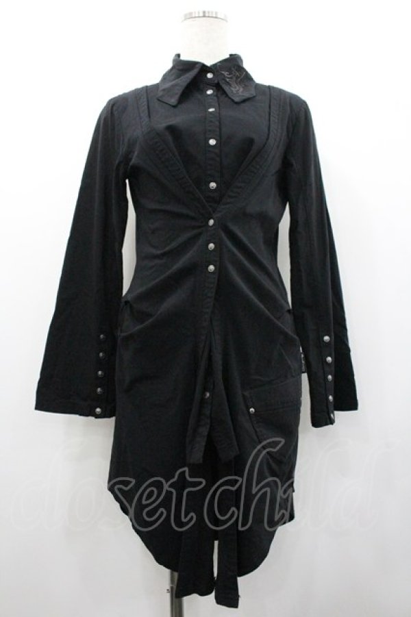 画像1: Ozz Croce / スナップボタンロングシャツ  黒 I-26-02-01-087-OO-BL-SA-ZI (1)