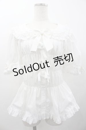 画像: metamorphose / 【プラスサイズ】シャーリング半袖ブラウス 2 白 I-26-02-01-094-ME-BL-SA-ZI