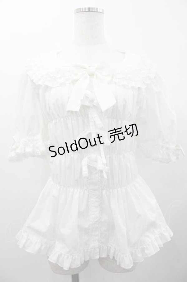 画像1: metamorphose / 【プラスサイズ】シャーリング半袖ブラウス 2 白 I-26-02-01-094-ME-BL-SA-ZI (1)