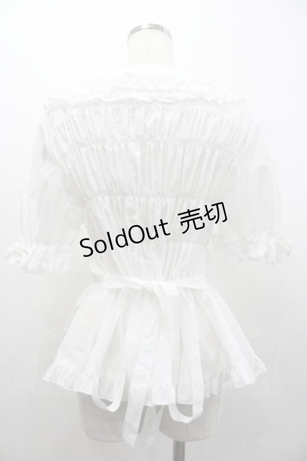 画像2: metamorphose / 【プラスサイズ】シャーリング半袖ブラウス 2 白 I-26-02-01-094-ME-BL-SA-ZI (2)