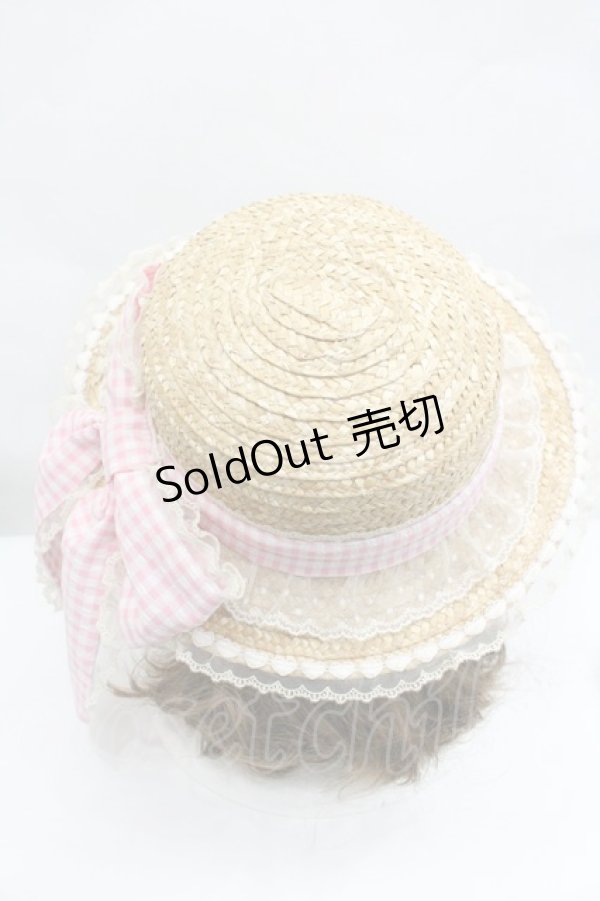 Angelic Pretty / Lovelyチェックストローハット ピンク I-26-02-01
