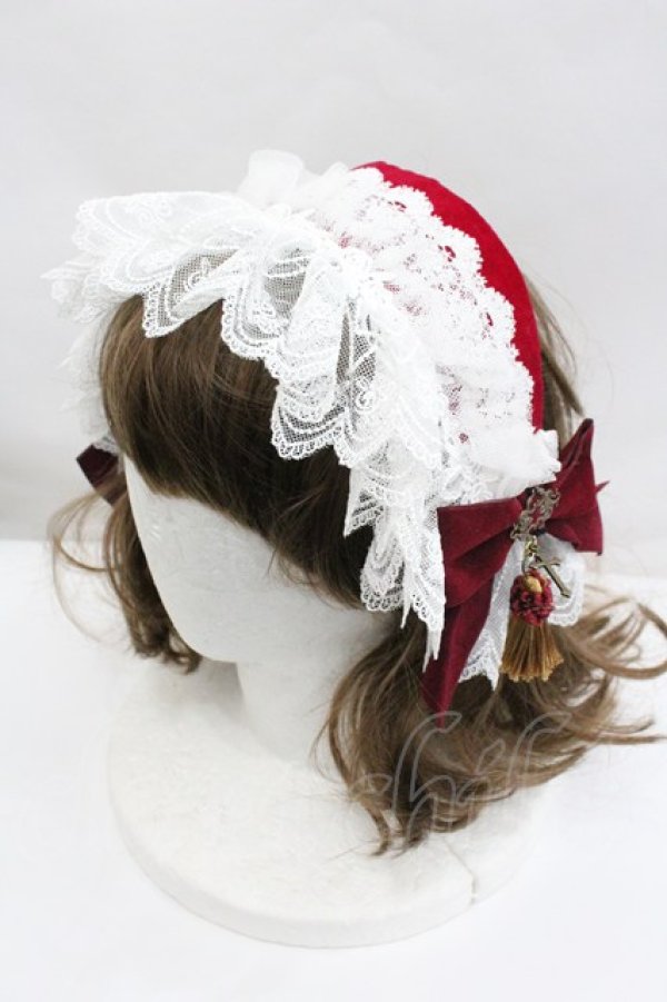 画像1: ATELIER MELANCHOLIA / レース別珍ヘッドドレス  ボルドーＸ白 I-26-02-01-105-EL-AC-SA-ZI (1)