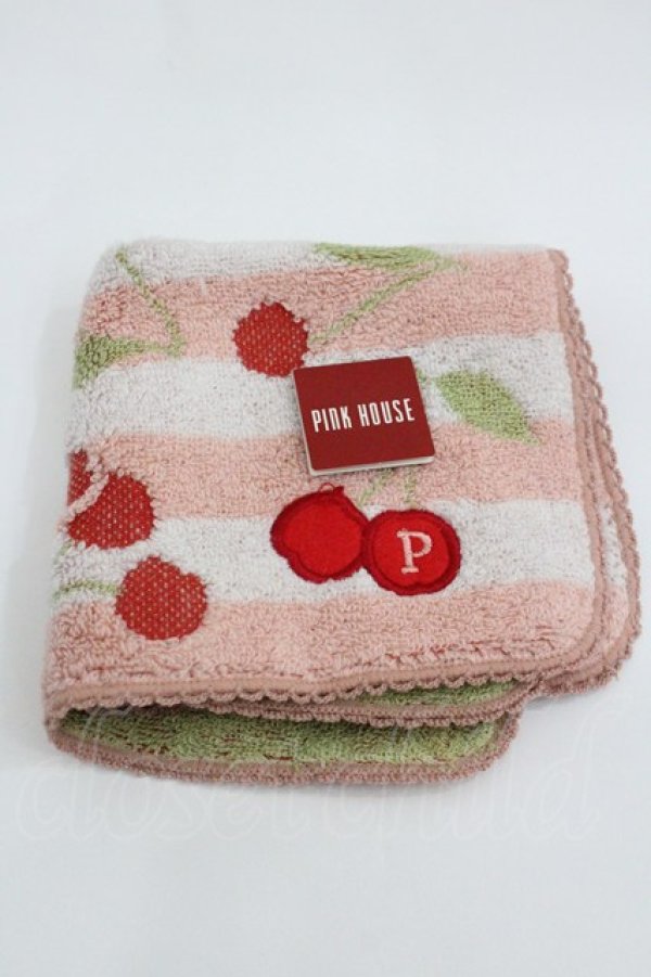 画像1: PINK HOUSE / ボーダーチェリーハンドタオル  ピンクＸ赤 I-26-02-01-113-LO-ZA-SA-ZI (1)