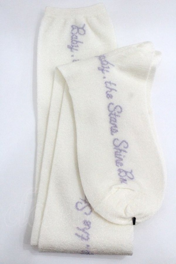 画像2: BABY,THE STARS SHINE BRIGHT / キラキラBABYロゴオーバーニーソックス  白Ｘパープル I-26-02-01-119-BA-ZA-SA-ZI (2)