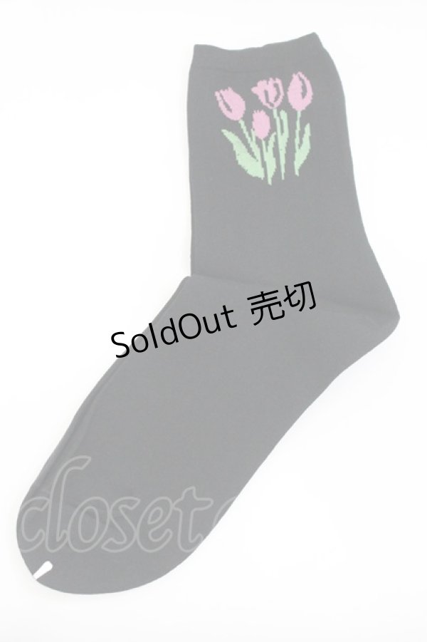 画像2: Candy Stripper / チューリップソックス  黒Ｘピンク I-26-02-01-120-PU-ZA-SA-ZI (2)