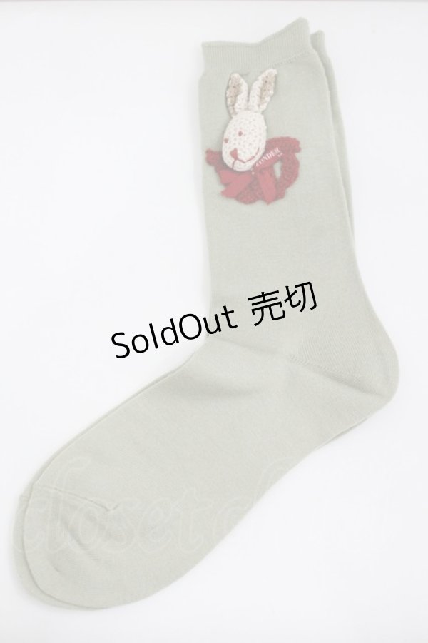 画像1: WONDERFUL WORLD / うさぎさん編みぐるみソックス  グリーン I-26-02-01-122-LO-ZA-SA-ZI (1)