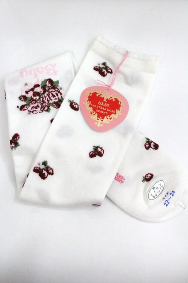 画像1: BABY,THE STARS SHINE BRIGHT / シュガーブーケ〜永遠の乙女の憧れ〜柄オーバーニーソックス  白 I-26-02-01-123-BA-ZA-SA-ZI (1)