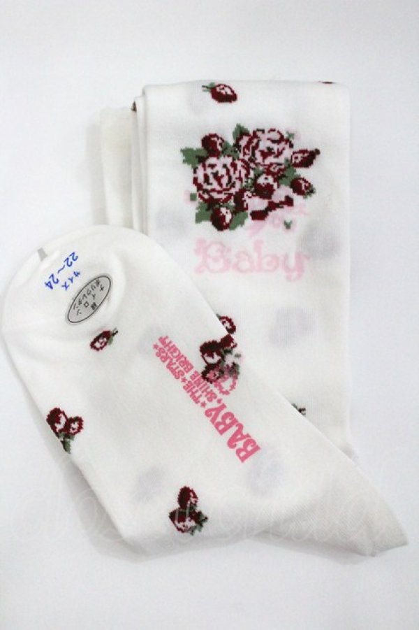 画像2: BABY,THE STARS SHINE BRIGHT / シュガーブーケ〜永遠の乙女の憧れ〜柄オーバーニーソックス  白 I-26-02-01-123-BA-ZA-SA-ZI (2)