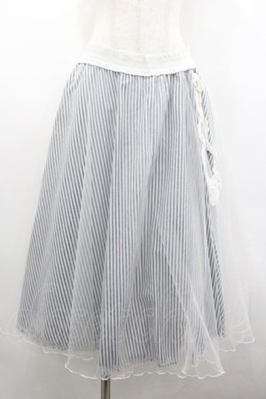 画像: Secret Honey / チュール重ねナナメストライプスカート  白Ｘ紺 I-26-02-01-002-CA-SK-SA-ZI