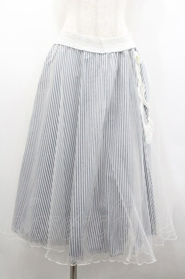 画像1: Secret Honey / チュール重ねナナメストライプスカート  白Ｘ紺 I-26-02-01-002-CA-SK-SA-ZI (1)