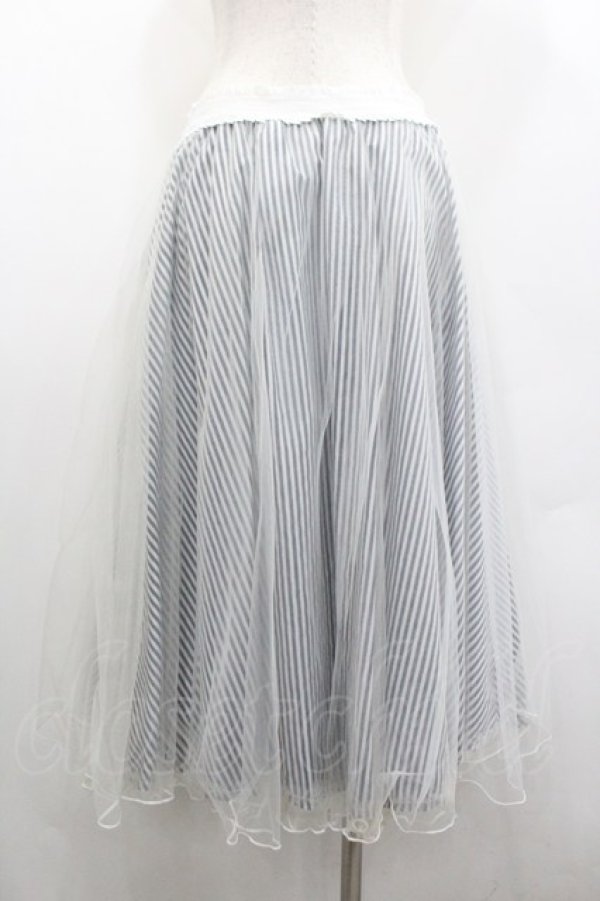 画像2: Secret Honey / チュール重ねナナメストライプスカート  白Ｘ紺 I-26-02-01-002-CA-SK-SA-ZI (2)
