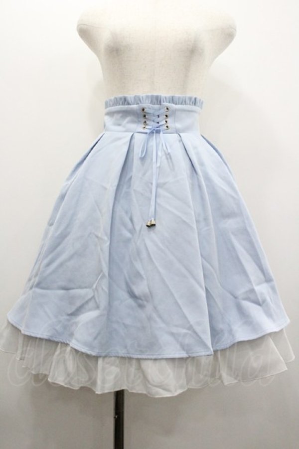 画像1: Amavel / フロント編み下げフリルスカート  サックスｘ白 I-26-02-01-018-CA-SK-SA-ZI (1)