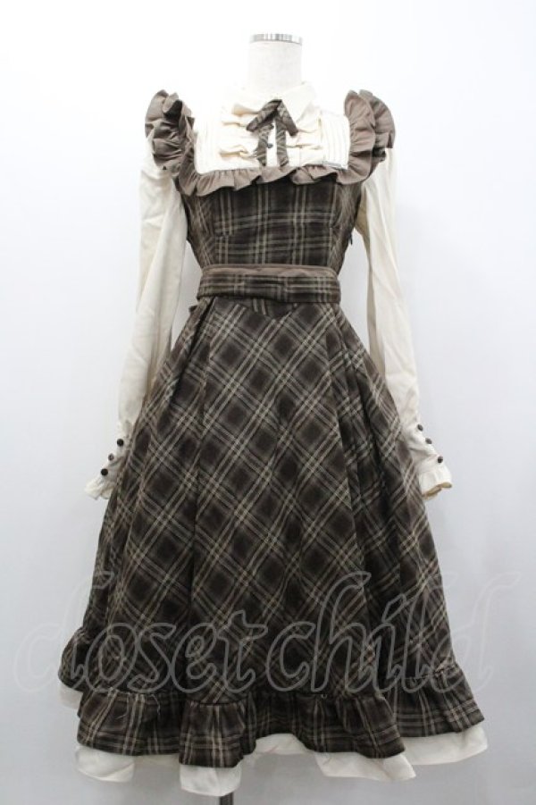 画像1: 胡桃木（海外ロリィタ） / タータンチェックン長袖ワンピース M ブラウンＸアイボリー I-26-02-01-024-LO-OP-SA-ZI (1)