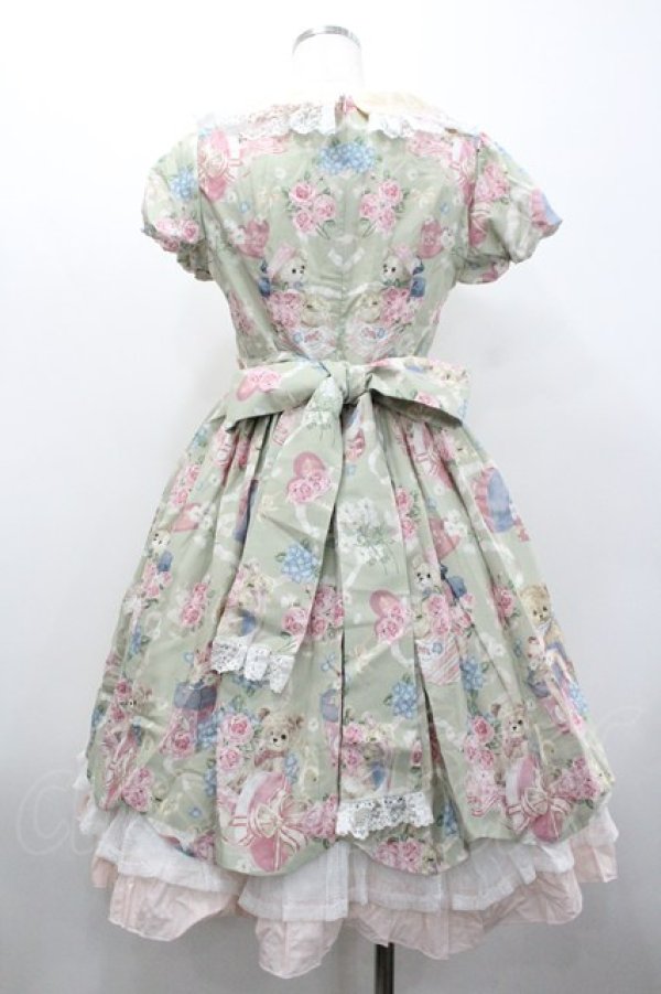 画像2: Angel's Heart / くまBOX総柄半袖ワンピース M グリーン I-26-02-01-025-EL-OP-SA-ZI (2)