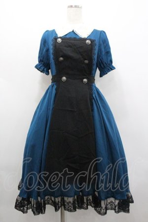 画像: With Puji / 薔薇レース襟ストライプ半袖ワンピース M 青Ｘ白 I-26-02-01-026-EL-OP-SA-ZI