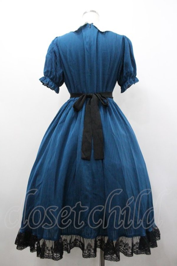 画像2: With Puji / 薔薇レース襟ストライプ半袖ワンピース M 青Ｘ白 I-26-02-01-026-EL-OP-SA-ZI (2)