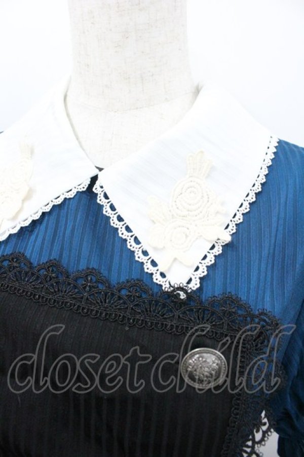 画像3: With Puji / 薔薇レース襟ストライプ半袖ワンピース M 青Ｘ白 I-26-02-01-026-EL-OP-SA-ZI (3)