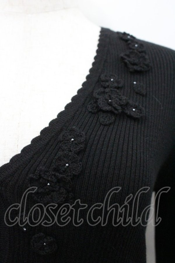 画像2: PINK HOUSE / モチーフ付きリブVネックカーディガン L ブラック I-26-02-06-031-LO-TO-SA-ZI (2)
