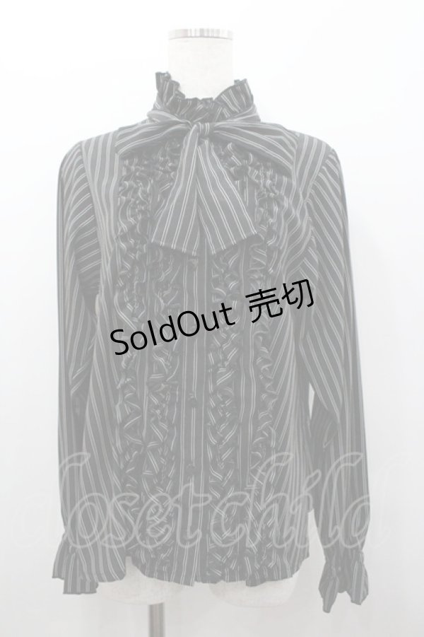 画像1: Physical Drop / ストライプリボンタイブラウス  黒ｘグレー I-26-02-06-004-LO-BL-SA-ZI (1)