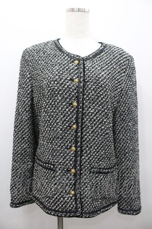 画像: INGEBORG / ツイード調ノーカラージャケット L ブラック I-26-02-06-035-LO-JA-SA-ZI