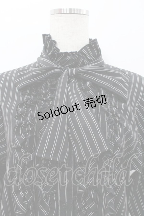 画像2: Physical Drop / ストライプリボンタイブラウス  黒ｘグレー I-26-02-06-004-LO-BL-SA-ZI (2)