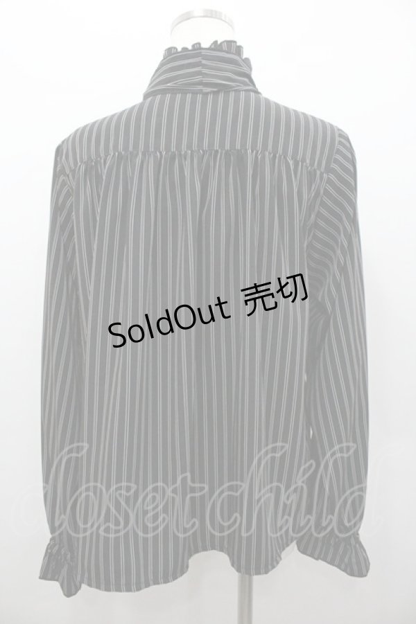 画像3: Physical Drop / ストライプリボンタイブラウス  黒ｘグレー I-26-02-06-004-LO-BL-SA-ZI (3)