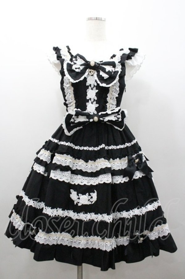 画像1: BABY,THE STARS SHINE BRIGHT / Rose Lace Rococoジャンパースカート  黒Ｘ白 I-26-02-06-044-BA-OP-SA-ZI (1)