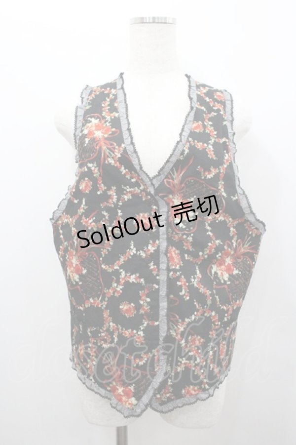 画像1: PINK HOUSE / パッションローズ柄ビスチェ  ブラック I-26-02-06-006-LO-TO-SA-ZI (1)