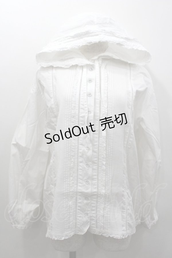 画像1: PINK HOUSE / ピンタックピコフリルフード長袖ブラウス  白 I-26-02-06-007-LO-BL-SA-ZI (1)
