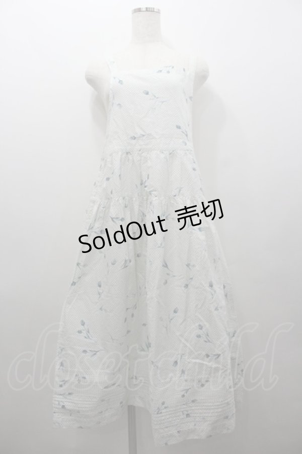 画像1: PINK HOUSE / 水玉チューリップエプロンドレス  ホワイト×ブルー I-26-02-06-066-LO-OP-SA-ZI (1)