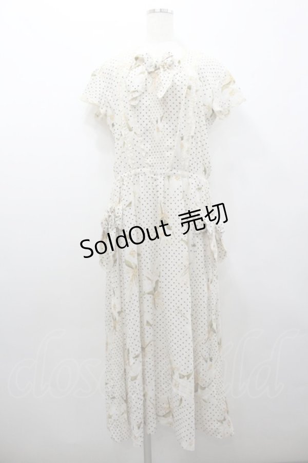 画像1: INGEBORG / 百合&ドット柄半袖ワンピース  アイボリー I-26-02-06-069-LO-OP-SA-ZI (1)
