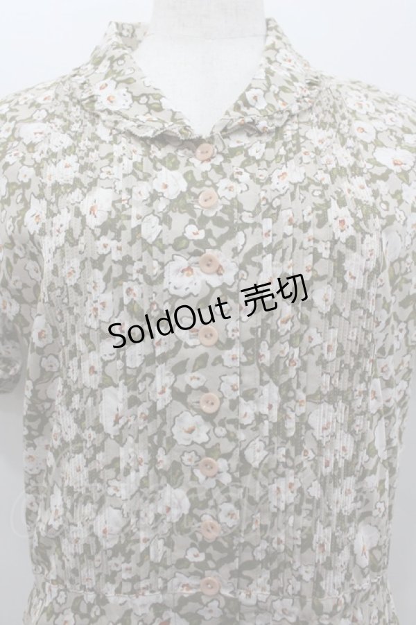 画像2: INGEBORG / 総花柄半袖前開きワンピース  ベージュ I-26-02-06-073-LO-OP-SA-ZI (2)