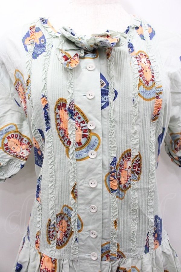 画像2: PINK HOUSE / キューピーワッペン柄半袖前開きワンピース  ライトブルー I-26-02-06-077-LO-OP-SA-ZI (2)