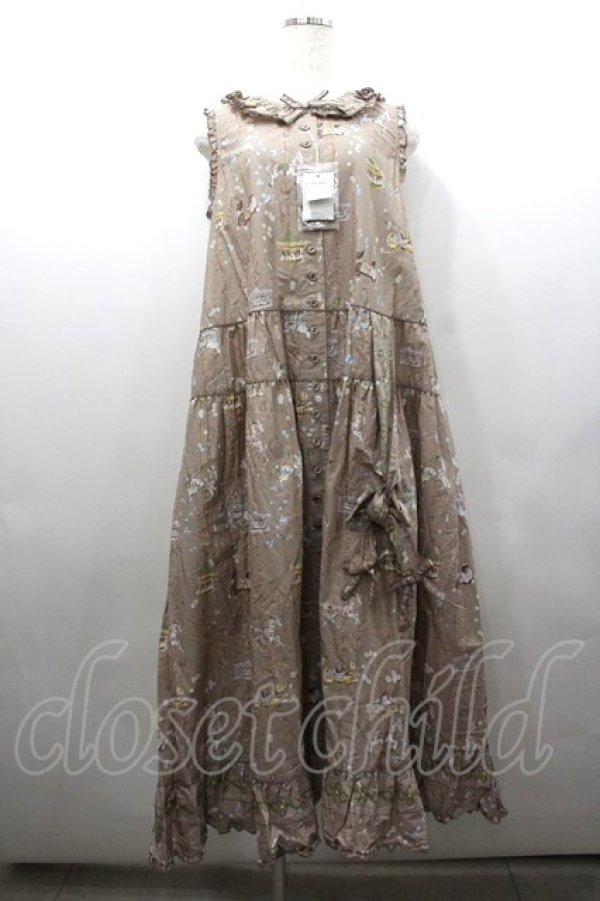 画像1: PINK HOUSE / メリーゴウランドプリントノースリーブワンピース  モカ I-26-02-06-079-LO-OP-SA-ZI (1)