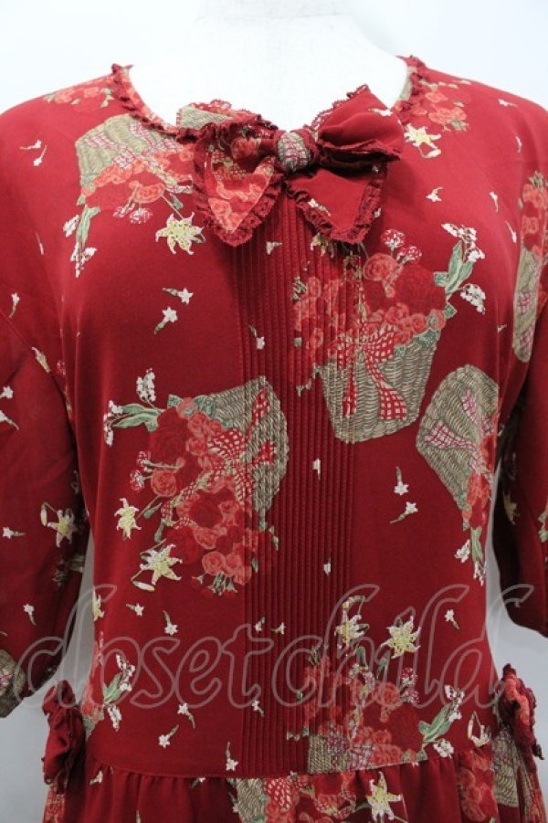 画像2: PINK HOUSE / カーネーションバスケット柄半袖ワンピース  レッド I-26-02-06-082-LO-OP-SA-ZI (2)