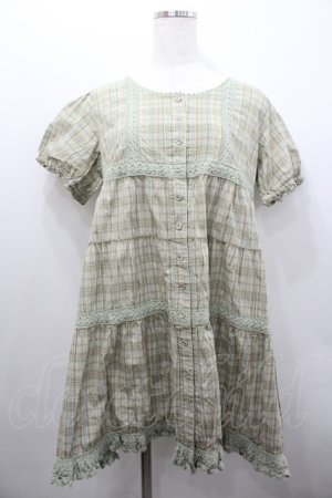 画像: PINK HOUSE / 胸下切替チェック柄半袖チュニック  グリーン I-26-02-06-083-LO-BL-SA-ZI