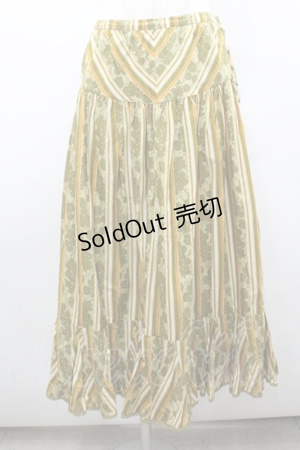 画像1: PINK HOUSE / 葡萄ストライプ柄たくし上げスカート  グリーン×オレンジ I-26-02-06-085-LO-SK-SA-ZI (1)