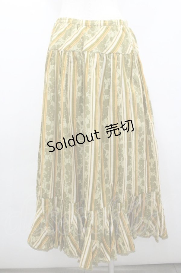 画像3: PINK HOUSE / 葡萄ストライプ柄たくし上げスカート  グリーン×オレンジ I-26-02-06-085-LO-SK-SA-ZI (3)